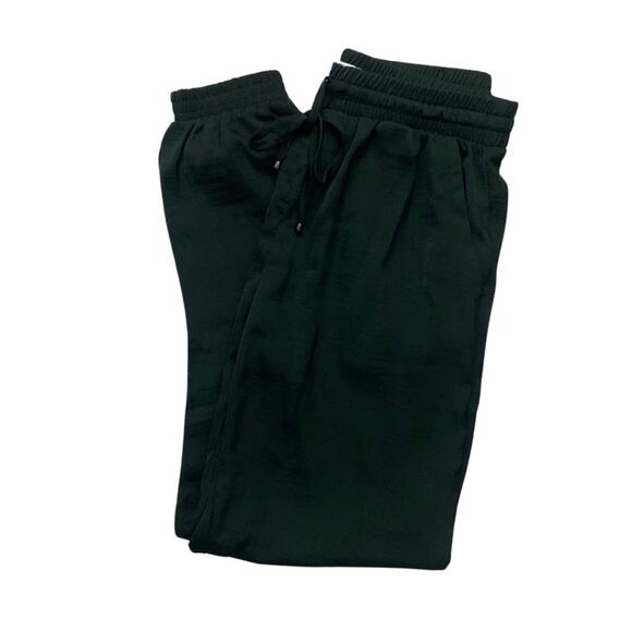 MELLODAY Forest Dark Green Satin Relaxed Jogger Track Pants Small High Waist - Picture 8 of 9